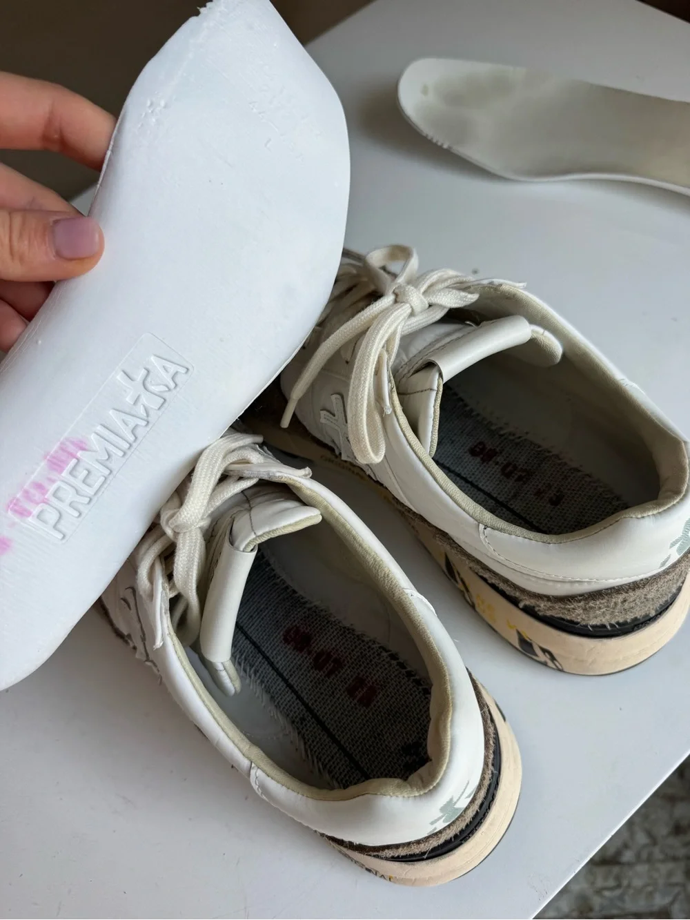 Premiata White & Taupe Suede Sneakers – Size 44